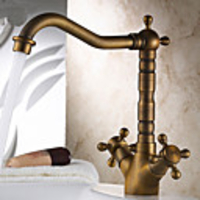 Kitchen faucet - One Hole Antique Brass Standard Spout Deck Mounted Traditional Kitchen Taps / Two Handles One Hole