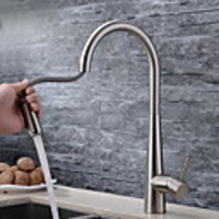 Kitchen faucet - One Hole Brushed Standard Spout / Tall / ­High Arc Deck Mounted Contemporary Kitchen Taps / Brass / Single Handle One Hole