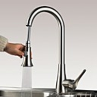 Kitchen faucet - Single Handle One Hole Nickel Brushed Pull-out / ­Pull-down / Tall / ­High Arc Centerset Contemporary Kitchen Taps / Brass