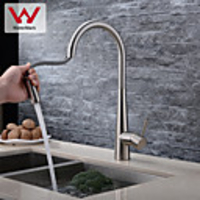 Kitchen Faucet - Single Handle One Hole Nickel Brushed Pull-out / Pull-down / Tall / High Arc Centerset Contemporary Kitchen Taps with WATERMARK