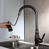 Kitchen faucet - Single Handle One Hole Oil-rubbed Chrome Pull-out Spray Water Saving Filter/High Arc Centerset Antique Kitchen Taps / Brass