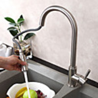 Kitchen faucet - Single Handle One Hole Stainless Steel Pull-out / ­Pull-down / Tall / ­High Arc Vessel Contemporary / Art Deco / Retro / Modern Kitchen Taps