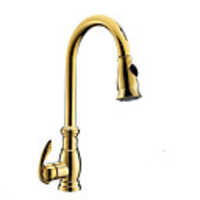 Kitchen faucet - Single Handle One Hole Ti-PVD Pull-out / ­Pull-down / Tall / ­High Arc Centerset Contemporary Kitchen Taps / Brass