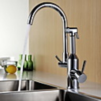 Kitchen faucet - Two Handles One Hole Electroplated Pull-out / ­Pull-down / Tall / ­High Arc Ordinary Kitchen Taps / Brass
