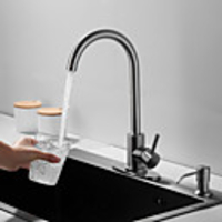 Kitchen faucet with Soap Dispenser- Single Handle One Hole Nickel Brushed / Stainless Steel Standard Spout / Tall /Prep Deck Mounted Contemporary /Kitchen Taps