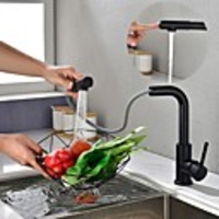 Kitchen Sink Faucet Black Single Handle One Hole Electroplated Pull-out / Pull-down Centerset Contemporary Kitchen Taps with Stream and Shower Modes