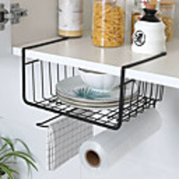 Kitchen Storage Bin Under Shelf Wire Rack Cabinet Basket Iron Storage Tableware Organizer Holder Stand Kitchen Tools Hanging