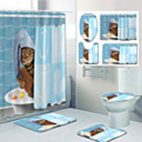 Kitten Bathing Pattern PrintingBathroom Shower Curtain Leisure Toilet Four-Piece Design