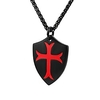 knights templar cross joshua 1:9 shield stainless steel pendant necklace with free 24 inch chain (black red)