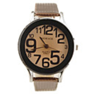 Korea Style PU Leather Band Preppy Style Big Dial Quartz Men Women Wrist Watch - Brown
