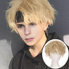 Kort Krullend Cosplay Mannen Boy Party Licht Geel Synthetische Hittebestendige Haar Pruiken Mannen Ademende Pruik miniinthebox