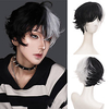 Krullend Mannelijke Pruik Zwart Wit Geel Half Cosplay Anime Kostuum Halloween Pruiken Synthetisch Haar Met Pony Voor Mannen Jongen vrouwen miniinthebox