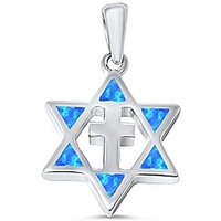 lab created opal star of david with cross. 925 sterling silver pendant colors available (lab created blue opal sterling silver)