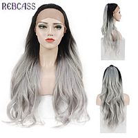 Lace Front Half Ponytail Wigs Synthetic Wig Heat Resistant Natural Long Wave Ombre Hair Grey Wih Drak Roots Free Cap miniinthebox