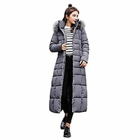 ladies coat,  women outerwear fur hooded coat long cotton-padded turn-down collar jackets solid polyester loose pocket coats gray miniinthebox