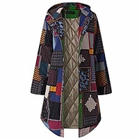 ladies coat,  women plus size hooded long sleeve vintage batik print fleece thicken coats button casual new look navy miniinthebox