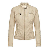 ladies leather faux leather jacket bandit pu biker noos,  size 40 (manufacturer size: 40),  beige (oxford tan) miniinthebox