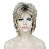 Lady Women Ombre Blonde With Dark Root Short Cascaded Layers Full Wig Synthetic Hair Wigs Mother