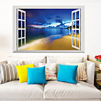 Landscape Blue Beach Ocean View Wall Stickers 3D Wall Stickers Decorative Wall Stickers PVC Home Decoration Wall Decal Wall Decoration 1pc