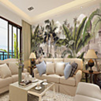 Landscape Home Decoration Modern Custom Self Adhesive Mural Wallpaper Rainforest Leaves Cafe Restaurant Hotel Wall Decoration Art