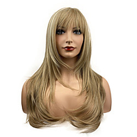 Lange Rechte Hittebestendige Synthetische Pruiken Voor Vrouwen Meisjes Met Pony Thema Party Out Fun Blonde Golden miniinthebox