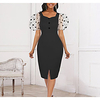 lantern sleeves polka dot high waist slim button decoration bag hip skirt one-step skirt plus size women