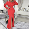 lapel long sleeve stitching beaded high waist split evening dress plus size women