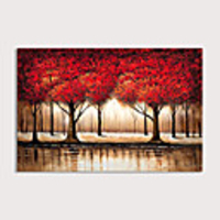 Large Abstract Forest Wall Art Hand Painted Modern Red Tree Oil Painting on Canvas Rolled Without Frame