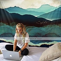 Large and spectacular night view tapestry of green hills and birds retro hippie tapestry for yoga and beach home decoration miniinthebox