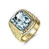 large rectangle blue aquamarine color stone stainless steel man jewelry wedding finger ring sizer