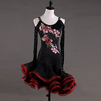 Latin Dance Dress Cascading Ruffles Crystals / Rhinestones Paillette Women