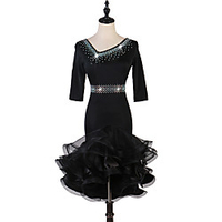 Latin Dance Dress Cascading Ruffles Crystals / Rhinestones Women