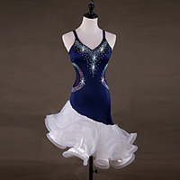 Latin Dance Dress Cascading Ruffles Crystals / Rhinestones Women