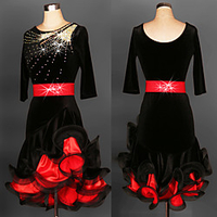 Latin Dance Dress Glitter Cascading Ruffles Women