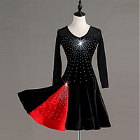Latin Dance Dress Glitter Pleats Crystals / Rhinestones Women