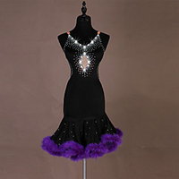 Latin Dance Dress Glitter Tassel Crystals / Rhinestones Women