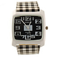 Lattice Style Leather Band Fashion Square Face Wrist Quartz Watch - Black