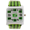 Lattice Style PU Leather Band Fashion Square Face Wrist Quartz Watch - Green