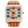 Lattice Style PU Leather Band Fashion Square Face Wrist Quartz Watch - Orange