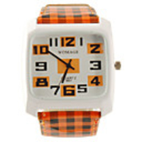 Lattice Style PU Leather Band Fashion Square Face Wrist Quartz Watch - Orange