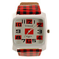 Lattice Style PU Leather Band Fashion Square Face Wrist Quartz Watch - Red