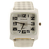 Lattice Style PU Leather Band Fashion Square Face Wrist Quartz Watch - White