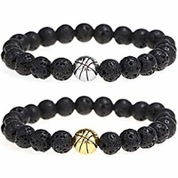 lava rock beads bracelet basketball nature stone bracelet gift for men boys 2pcs