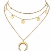 layered chain choker necklace moon sequins pendant,  golds,  size no size