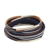 layered leather bracelet for women - crystals metal tube wrap around bracelets- with magnetic clasp jewelry gifts navy blue