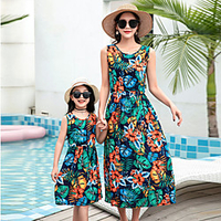 Leaf and Floral Print Tank Dresses for Mommy and Me miniinthebox