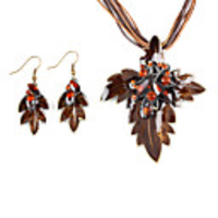 Leaf Shape Metal Oil Drip Earring Nacklace Suit
