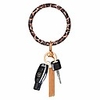 leather bracelet keychain bangle key ring,  tassel ring circle key ring bracelet holder for women girls (brown leopard)