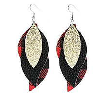 leather earrings for women 3 layered lightweight faux leather leaf earrings glitter red plaid dangle earring set layered design fashion gift for girls lady