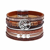 leather wrap bracelet for women,  leopard multi-layer magnetic buckle cuff bracelet jewelry